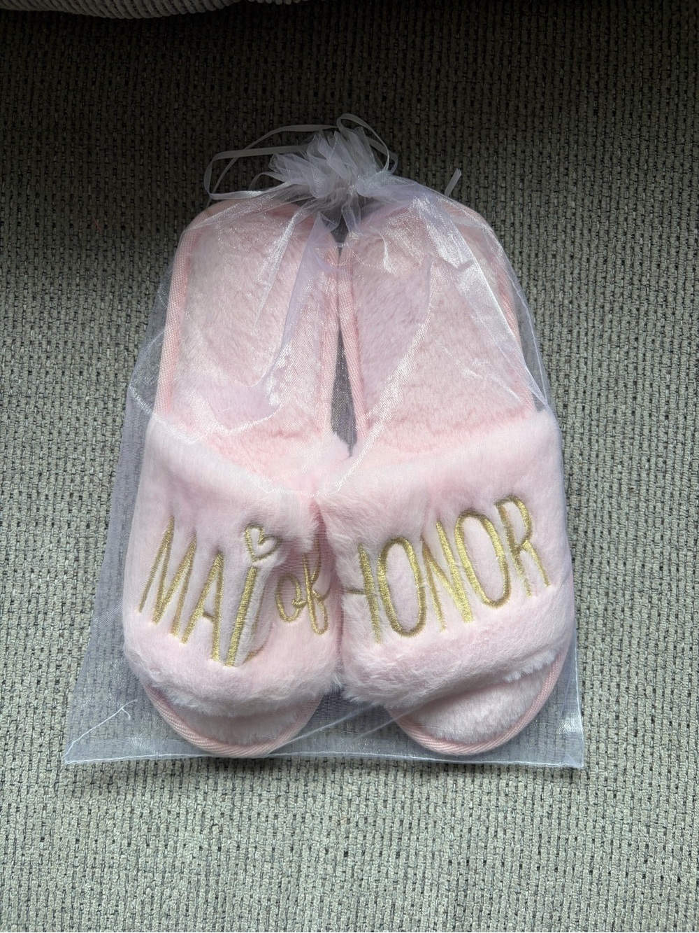 Pink 'Maid of Honor' Plush Slippers